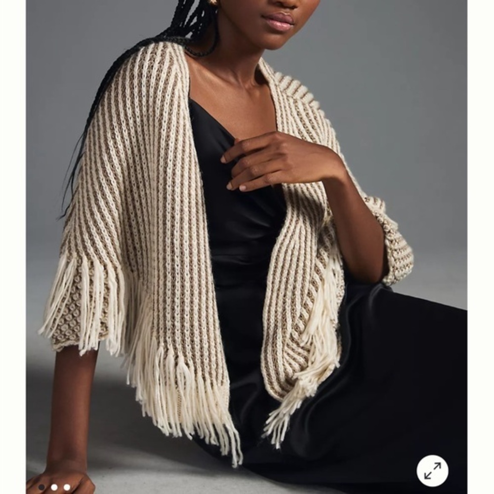 Anthropologie gold and Cream Fringe cardigan sweater